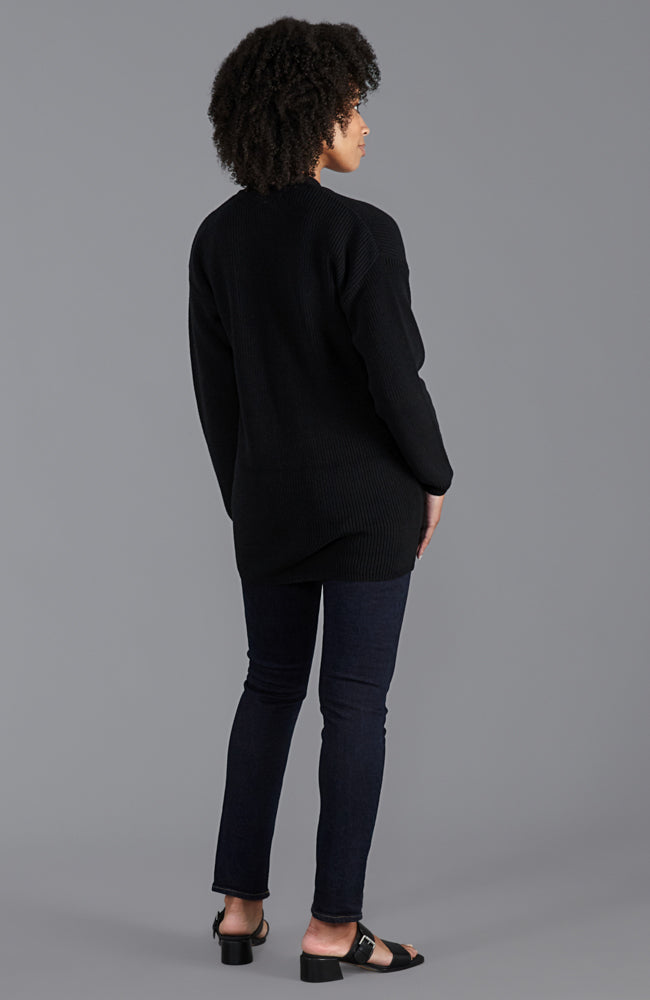 womens black long cotton cardigan with pockets
