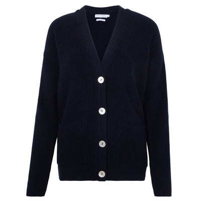 womens navy long warm cotton cardigan with pockets