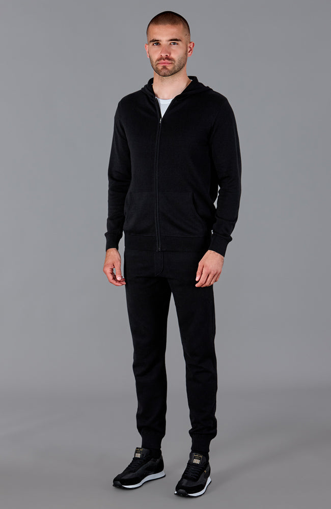 black mens hoodie with zip through jumper