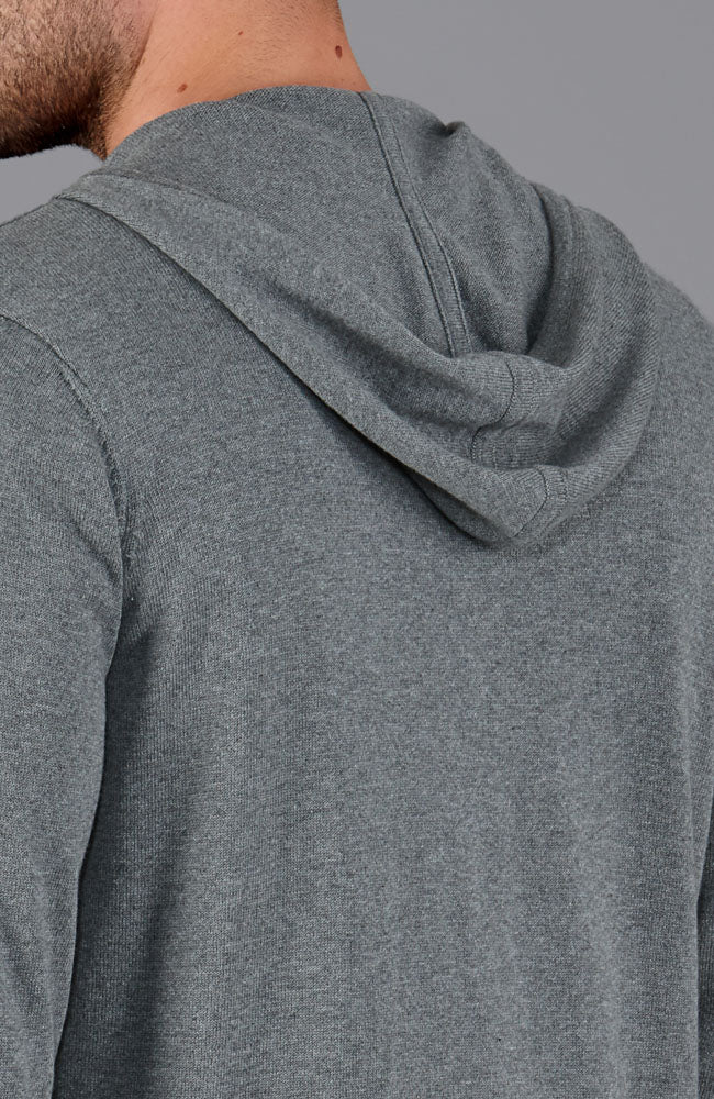 grey mens knitted hooded jumper with pockets