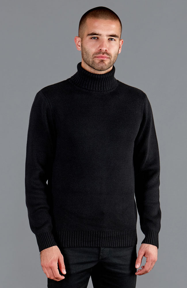 mens black winter cotton polo neck sweater