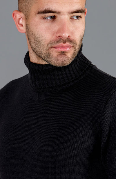 mens black polo neck cotton sweater
