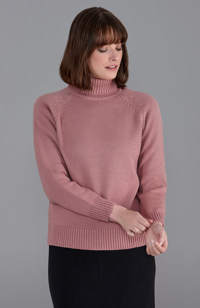 pink womens chunky roll neck jumper