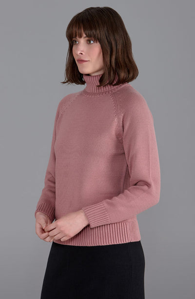 pink womens chunky roll neck jumper