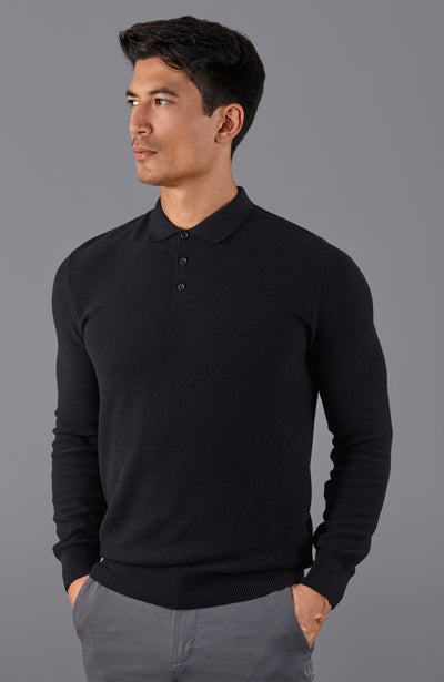 mens black textured polo shirt jumper