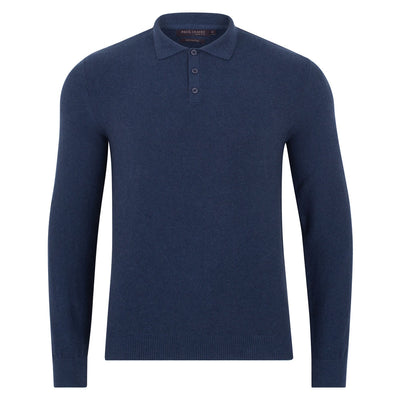 blue mens textured cotton polo shirt