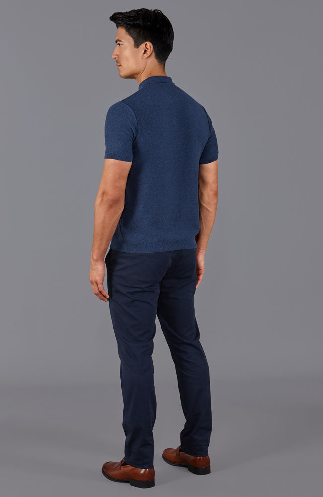 mens blue short sleeve textured polo shirt