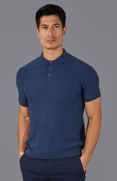 mens blue short sleeve textured polo shirt