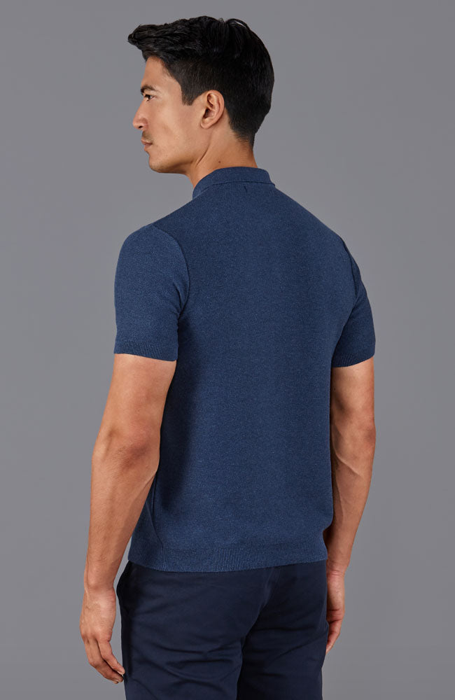 mens blue short sleeve textured polo shirt