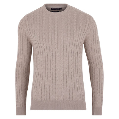 mens fawn cotton cable jumper
