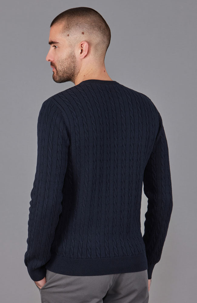 navy mens cotton cable jumper