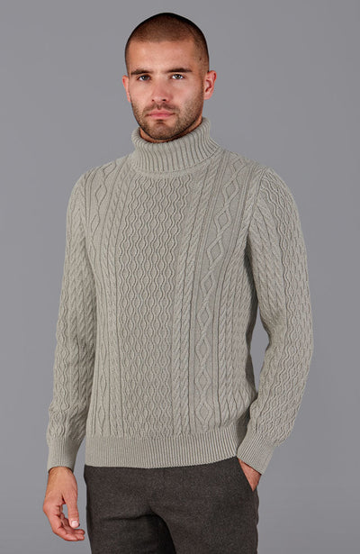 brown mens roll neck cable jumper