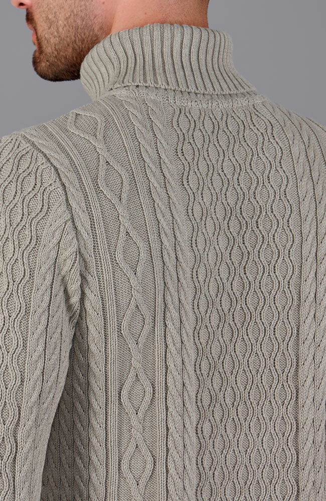 brown mens roll neck cable jumper