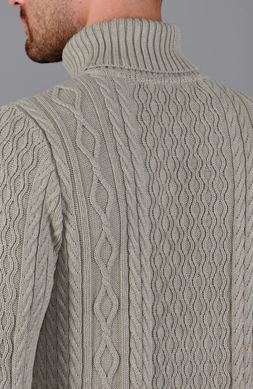 brown mens roll neck cable jumper