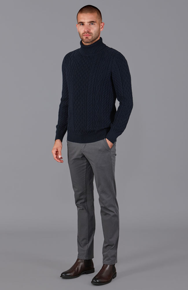 Mens Midweight Cotton Roll Neck Cable Jumper – Paul James Knitwear
