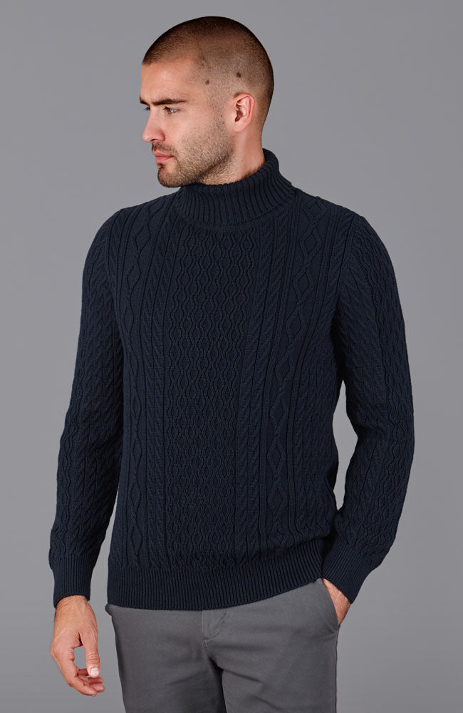 Mens Midweight Cotton Roll Neck Cable Jumper – Paul James Knitwear