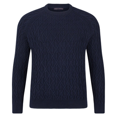 mens navy chunky cable fisherman jumper