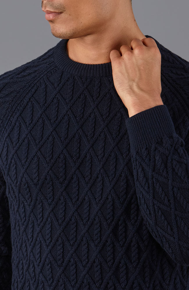 mens navy chunky cable fisherman jumper