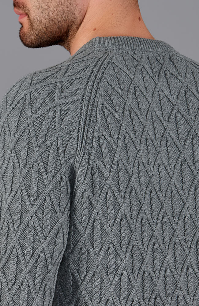 Mens Heavyweight 100% Cotton Diamond Rope Cable Jumper