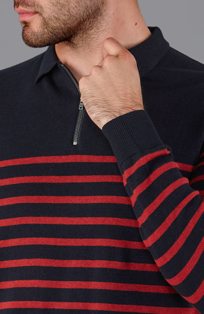 mens red zip neck breton sweater