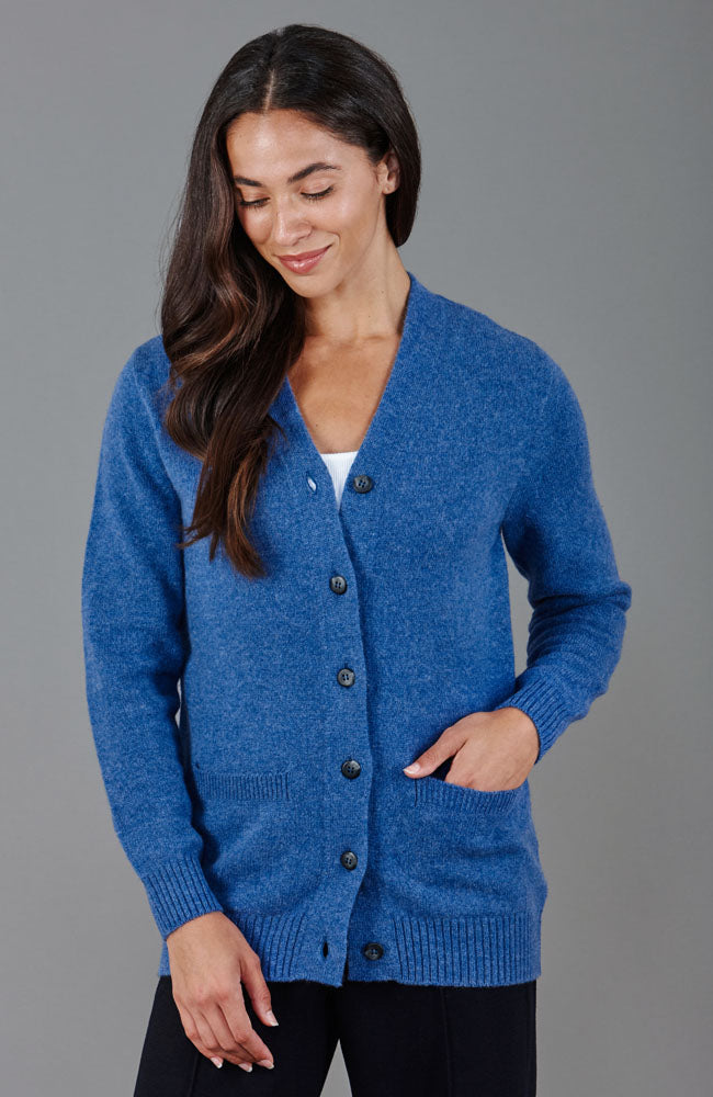 blue womens wool cardigan