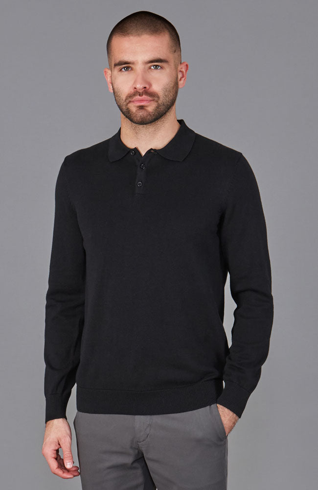 Mens 100% Cotton Long Sleeve Knitted Polo Shirt