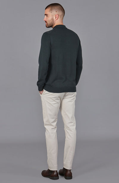 Mens Lightweight Cotton Long Sleeve Knitted Polo Shirt