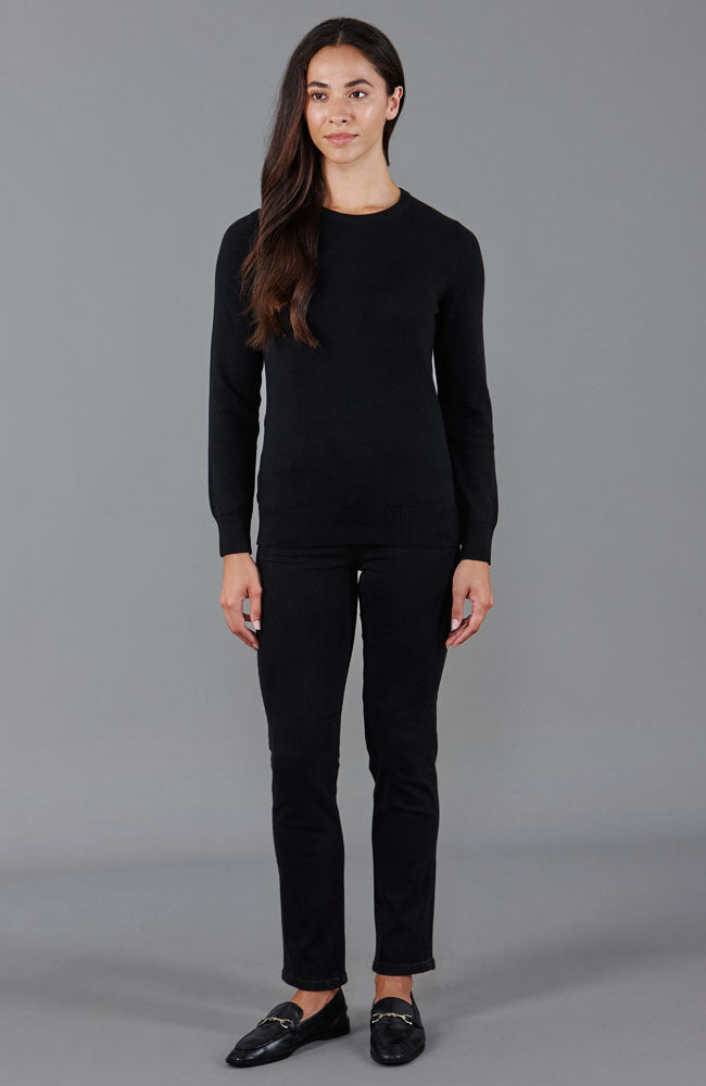 Black womens round neck cotton jumper by Paul James