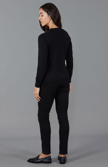 Black womens round neck cotton jumper by Paul James