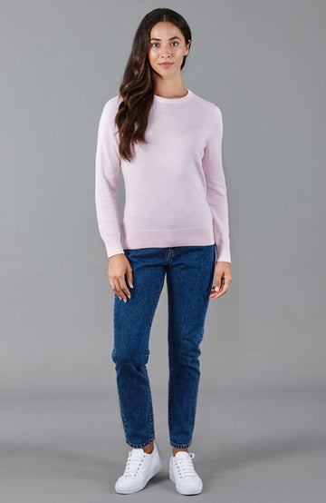 Pink womens round neck cotton jumper by Paul James