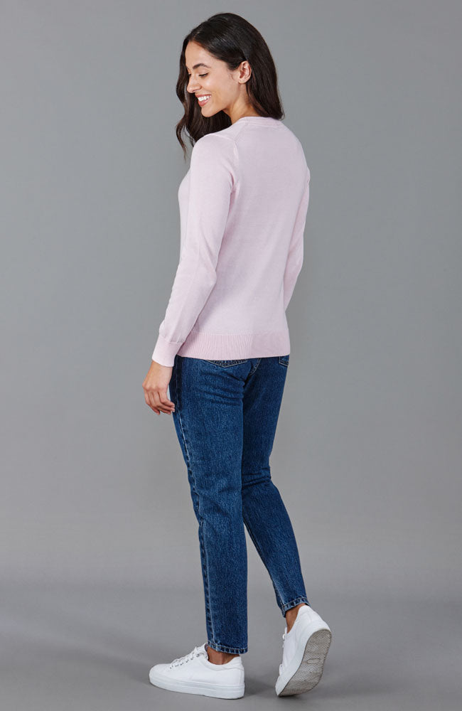 Pink womens round neck cotton jumper by Paul James