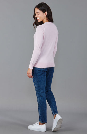 Pink womens round neck cotton jumper by Paul James