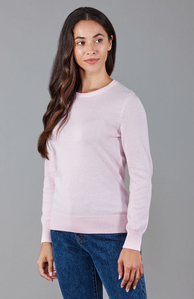 Pink womens round neck cotton jumper by Paul James