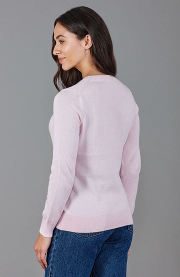 Pink womens round neck cotton jumper by Paul James