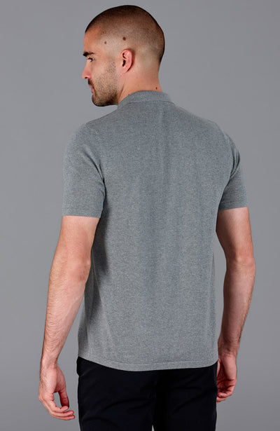 grey mens short sleeve knitted polo neck shirt