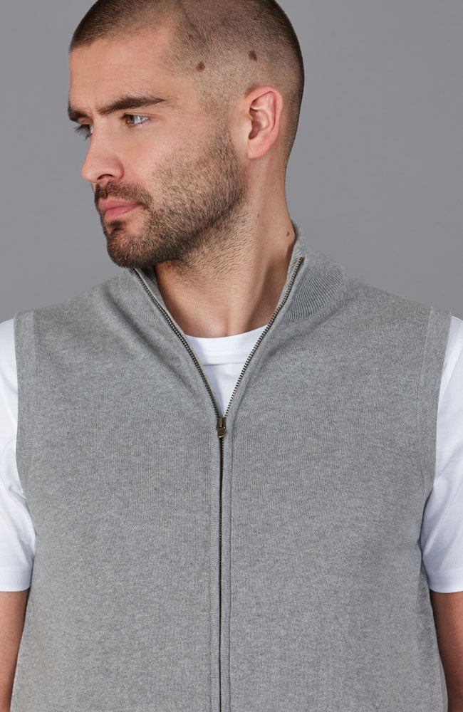 mens grey zip knitted gilet