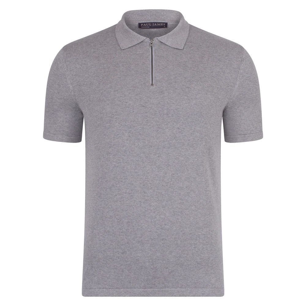 grey mens zip neck short sleeve polo shirt