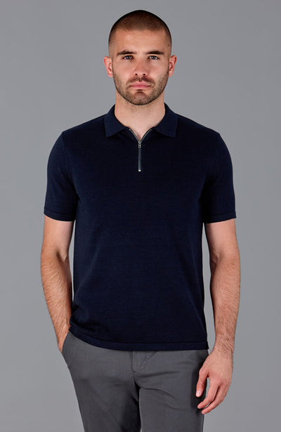 Mens Lightweight 100% Cotton Short Sleeve Zip Neck Polo Shirt