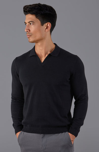 mens black buttonless polo shirt