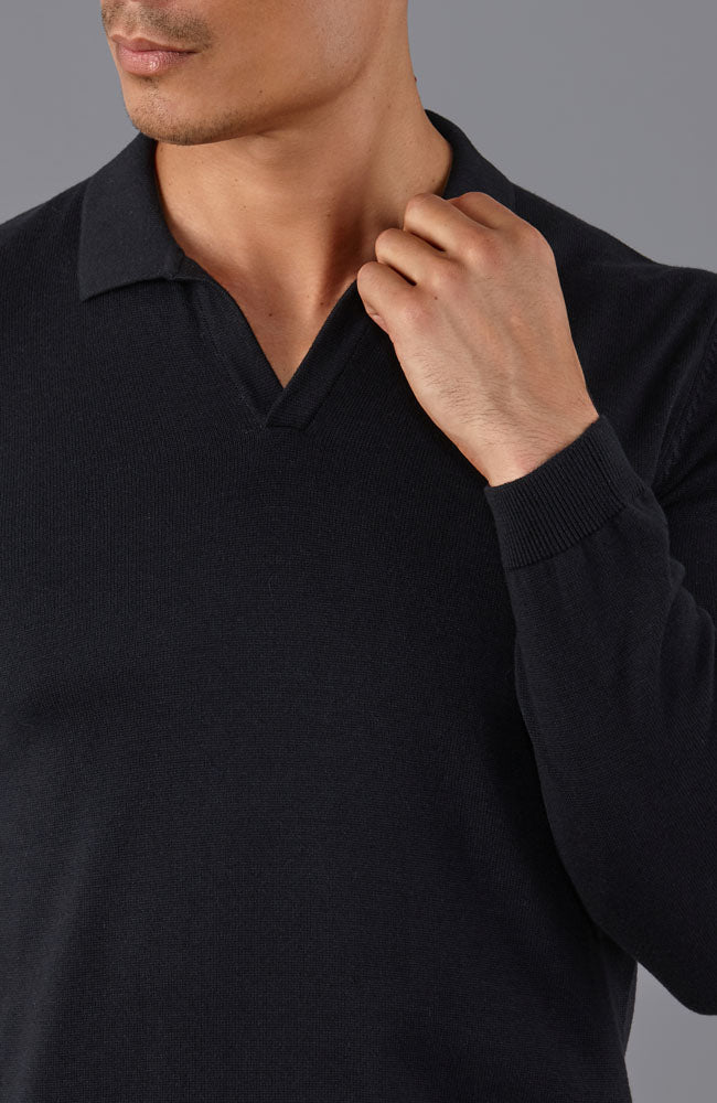 mens black buttonless polo shirt