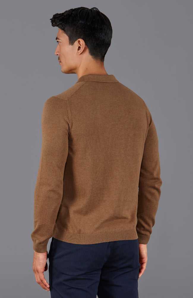 mens camel buttonless polo shirt