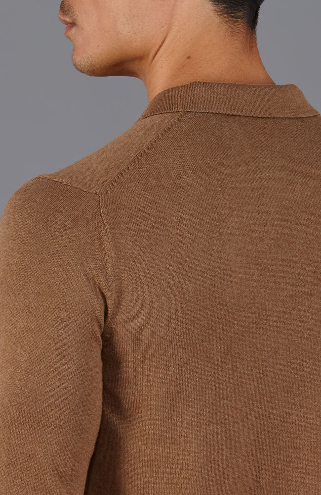mens camel buttonless polo shirt