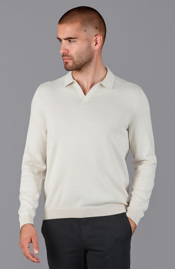 white mens buttonless polo shirt