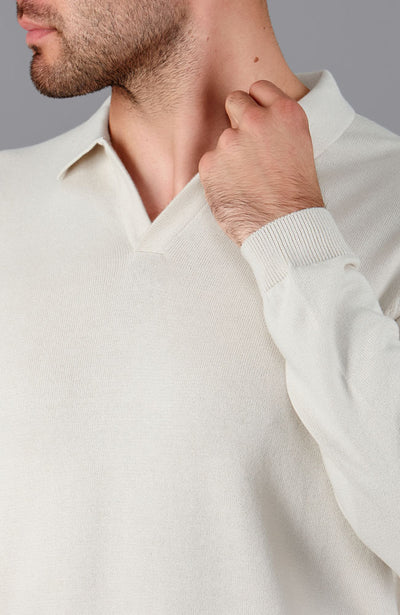 white mens buttonless polo shirt