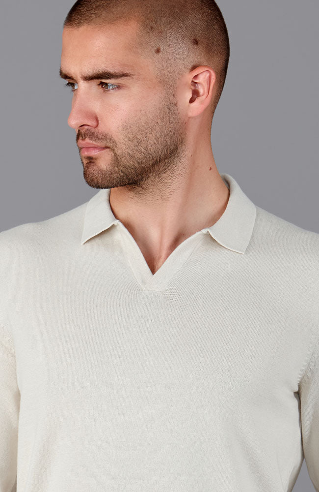 white mens buttonless polo shirt
