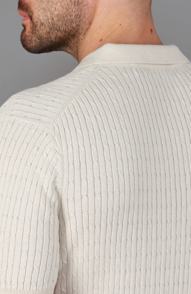 white mens cable open collar jumper