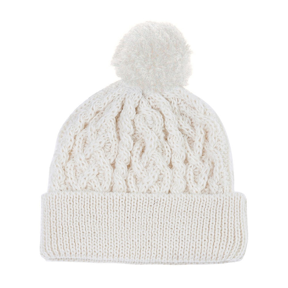British wool beanie hat with pom pom