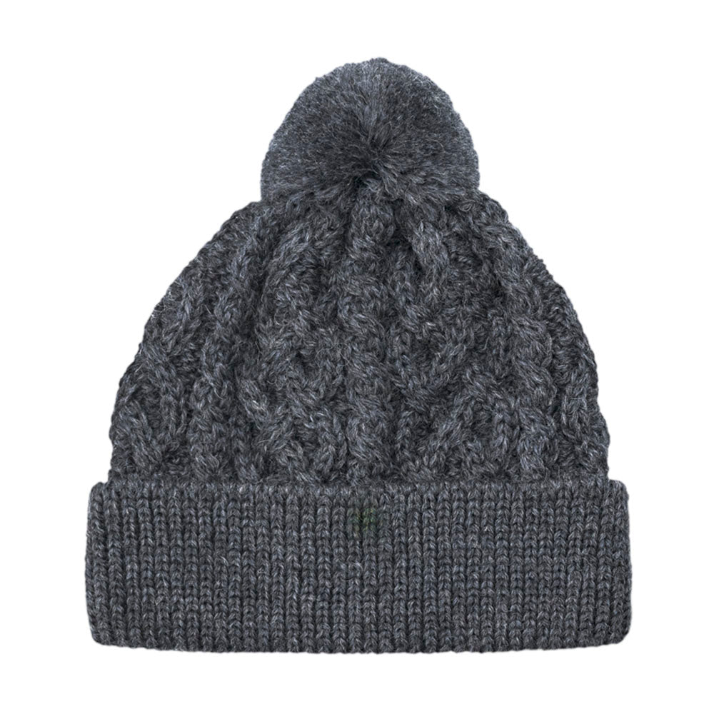 grey wool cable beanie hat