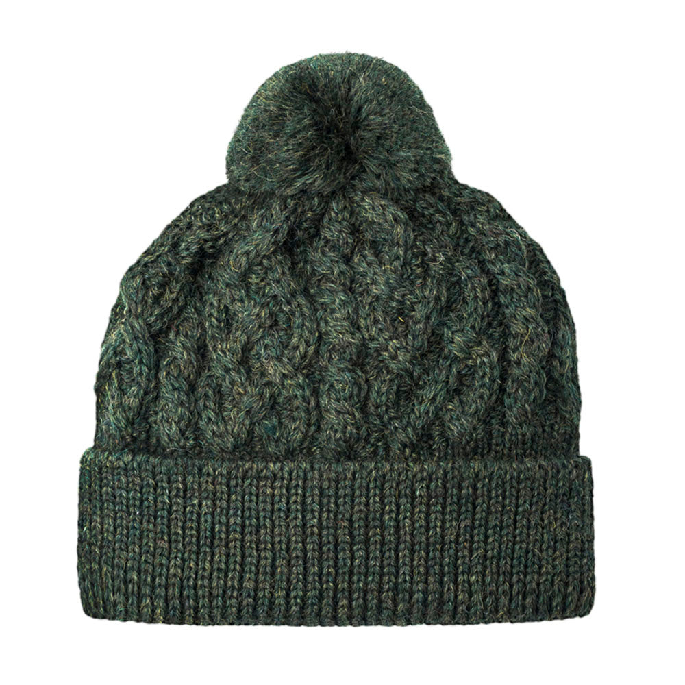 green wool cable beanie hat