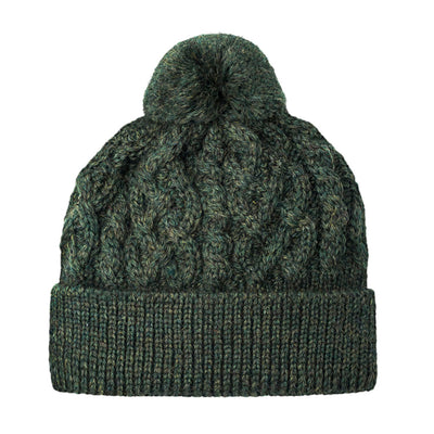 green wool cable beanie hat